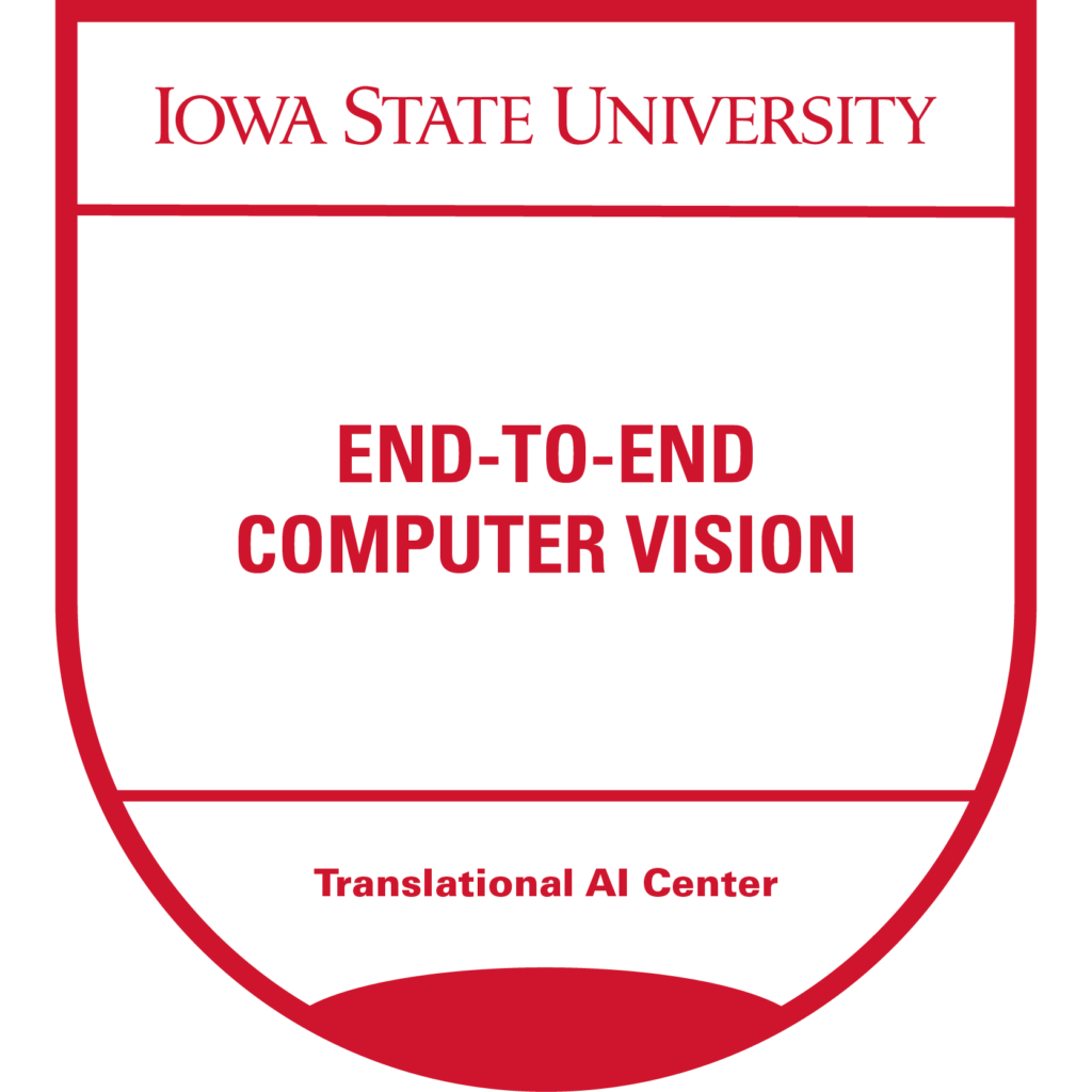 Red micro-credential badge for "End-to-End Computer Vision" offered by Iowa State University's Translational AI Center.